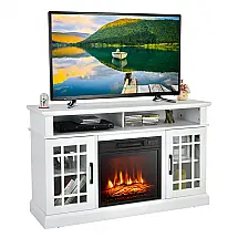 Rack TV Lareira Elétrica GOFLAME 122x76cm 1400W 55pol Chamas LED Branco 110V