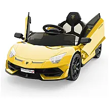 Carro Elétrico Infantil Lamborghini Licenciado 12V SLEKVERSA, Controle Remoto, 2 Velocidades, Suspensão, Música, Luzes LED, Amarelo