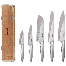 Estojo, Bolsa Portátil para Facas com 5 Slots, Facas não Incluídas, HECEF, Marrom