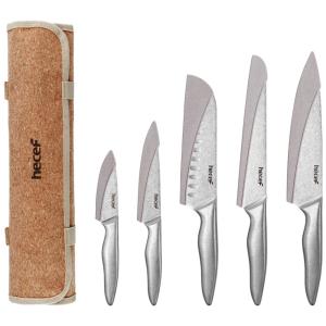 Estojo, Bolsa Portátil para Facas com 5 Slots, Facas não Incluídas, HECEF, Marrom