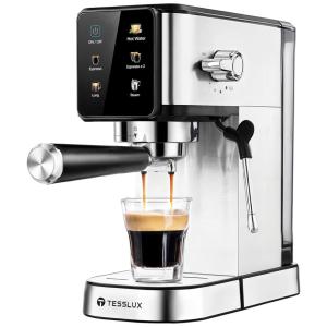 Máquina de Café Expresso 20 Bar com Vaporizador de Leite, Display LCD e Capacidade de 1L, 110V 1350W, Tesslux
