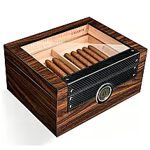 Humidor para Charutos Cigarol com Tampa de Vidro Madeira Cedro Espanhol Capacidade 70-75 Charutos
