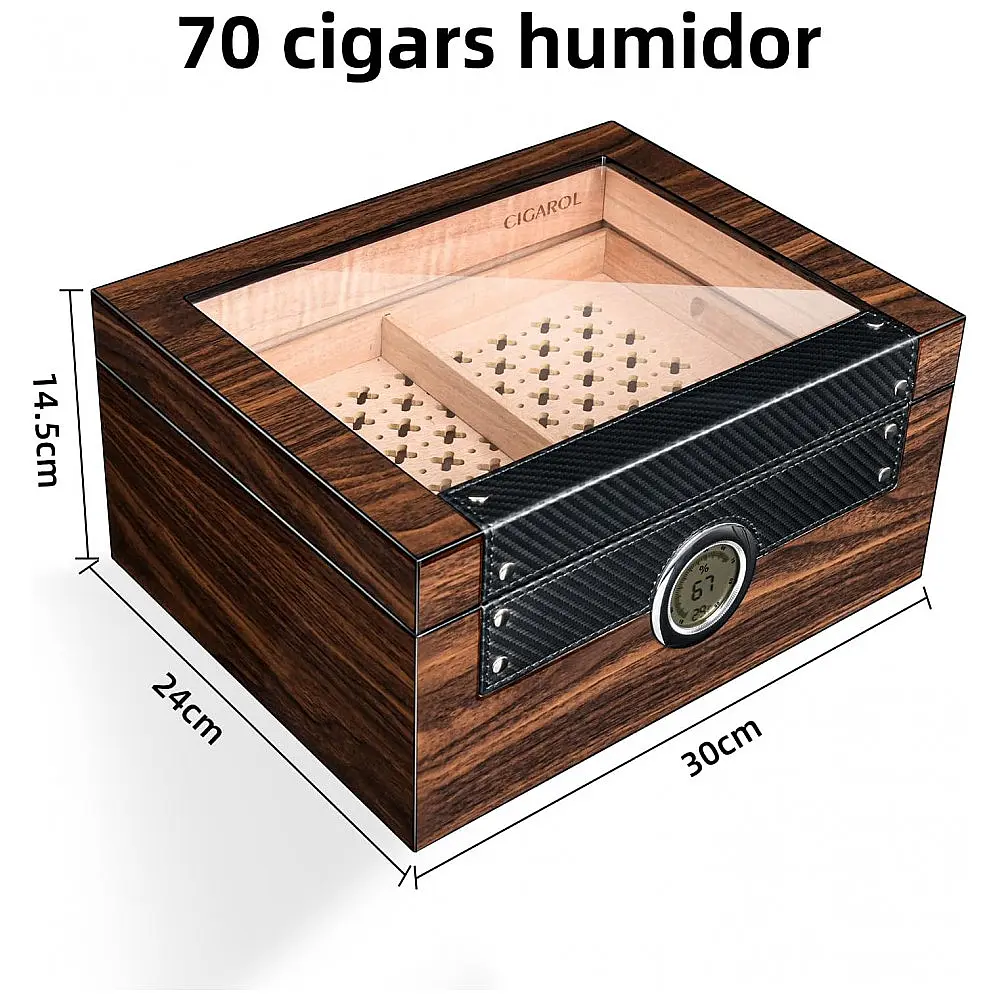 Humidor para Charutos Cigarol com Tampa de Vidro Madeira Cedro Espanhol Capacidade 70-75 Charutos — foto 2