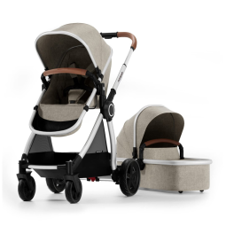 Carrinho de Bebê com Berço Portátil Removível e Assento Reversível, Mompush, Bege