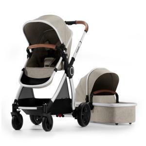 Carrinho de Bebê com Berço Portátil Removível e Assento Reversível, Mompush, Bege