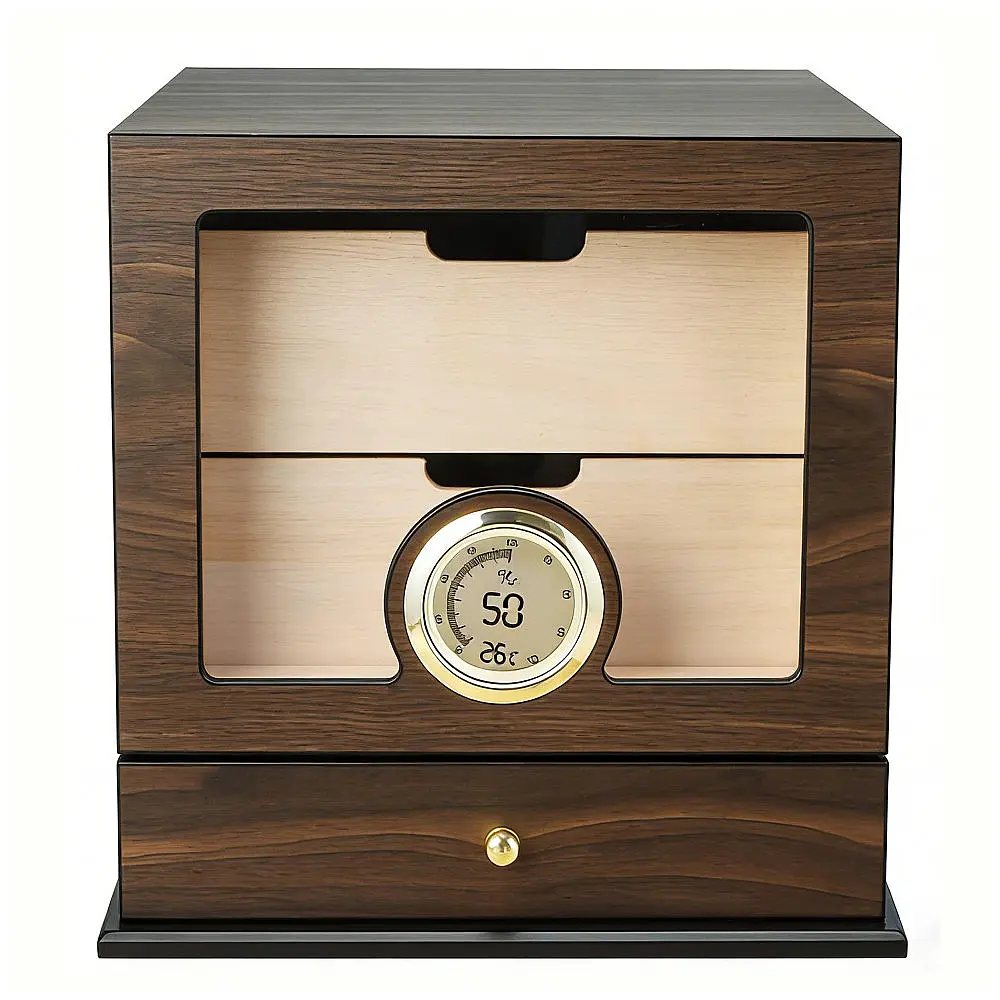Humidor Cigarol Marrom Cedro Espanhol para 80-100 Charutos com Higrômetro Digital