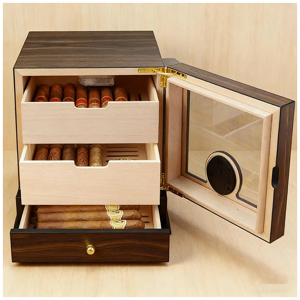 Humidor Cigarol Marrom Cedro Espanhol para 80-100 Charutos com Higrômetro Digital — foto 2