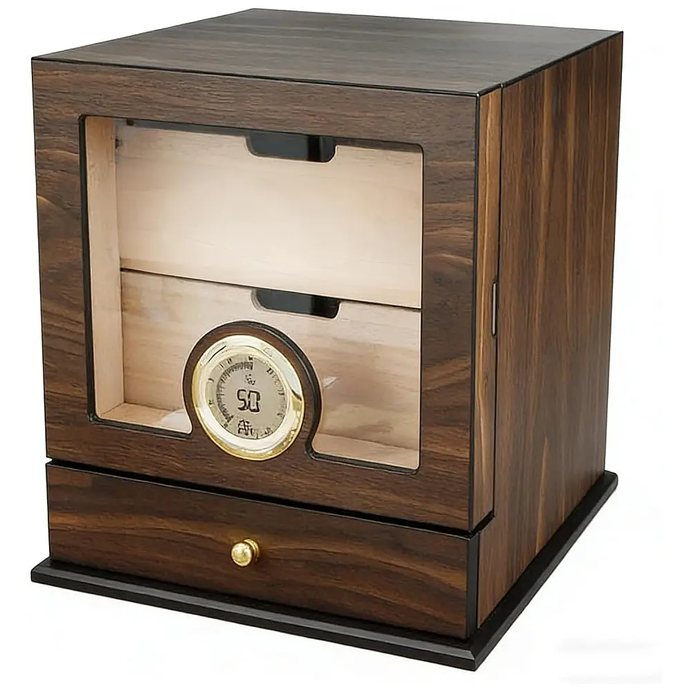 Humidor Cigarol Marrom Cedro Espanhol para 80-100 Charutos com Higrômetro Digital — foto 3