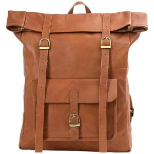 Mochila Unissex para Laptop de Couro, VOLKSY BAGS, Marrom Claro