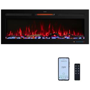 Lareira Elétrica Velaychimney de Embutir A46x127L Digital, Luz LED, Chama Ajustável, Temporizador e Pedras de Cristal, 110V, 1500W, Preta