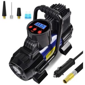 Compressor de Ar Portátil DC 12V Digital 140 W 150 PSI LED, SEBORIO, Preto