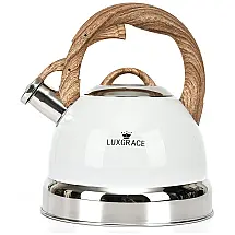 LUXGRACE Chaleira 2L com Apito e Cabo ergonômico, Aço Inoxidável, Branco