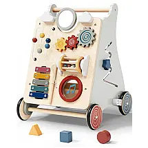 Andador de Bebê AmazingJoy AZ016 2-em-1 Mesa de Atividades Montessori Destacável Velocidade Ajustável a partir de 1 Ano