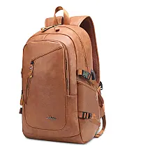 Mochila Unissex de Couro Sintético para Laptop até 15,6", DYJ, Marrom Elegante e Resistente