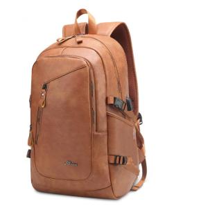 Mochila Unissex de Couro Sintético para Laptop, DYJ, Marrom