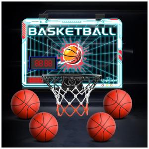 Cesta de Basquete com 4 Bolas, Placar Eletrônico, 7 Cores de Luz LED e Controle Remoto, Ideal para Crianças de 5 a 12 Anos, Eaglestone