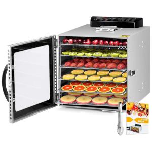 Desidratador de Alimentos, 6 Bandejas, Timer Digital, 110v, VVINRC, Prateado