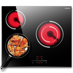 Cooktop elétrico vitrocerâmico 61cm 3 zonas Jessier 5200W touch timer trava segurança vidro preto 220V