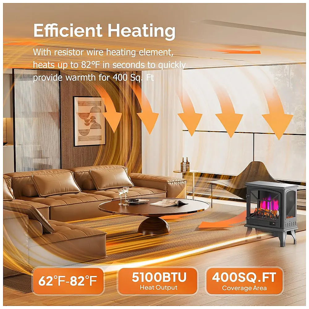 Lareira Elétrica ROVSUN 50x58cm 1400W Chamas 6 Cores App WiFi Portátil 110V — foto 2