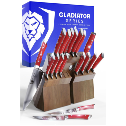 DALSTRONG Conjunto de Facas em Aço Inoxidável com Bloco de Bancada, 18 Peças, Vermelho