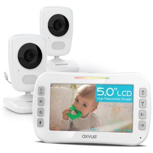 Babá Eletrônica Axvue Monitor com 2 Câmeras Alcance de 300 Metros e Visão Noturna, sem Wi Fi