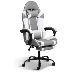 Cadeira Gamer Ergonômica Giratória com Altura Ajustáveis, YSSOA Gaming Chair Office Chair Grey , White, Cinza