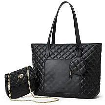 Conjunto de Bolsas Femininas em Couro Sintético 3 Peças com Carteira, Lovematch, Preto