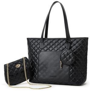 Conjunto de Bolsas Femininas em Couro Sintético 3 Peças com Carteira, Lovematch, Preto