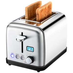 TUNEAKE Torradeira Elétrica 2 Fatias com 6 Níveis de Tostagem com Função Descongelar e bandejas de Migalhas Removíveis 110V, Prata