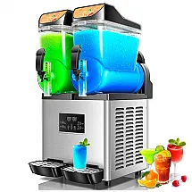 Máquina de Slush Raspadinha EKway 15Lx2 Duplo Tanque Comercial Auto Limpeza LED 110V
