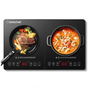 Cooktop Elétrico de Indução Portátil com 2 Queimadores e Controle Independente, 1800W, 110V, CHEF, Preto