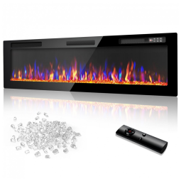 Lareira Elétrica de Embutir A45x182L com Controle Remoto e Tela Sensível ao Toque, 110V, Vitesse, Preta