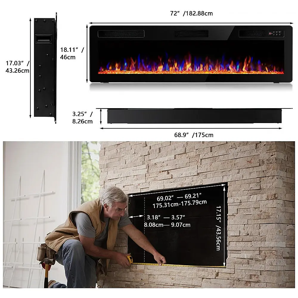 Lareira Elétrica Vitesse 183x46cm 1500W LED 12 Cores Embutir 110V — foto 3