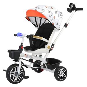 Triciclo Infantil 6 em 1 com Alça de Empurrar, Cobertura Removível e Arnês de Segurança para Crianças de 1 a 6 Anos, MJKCBD, Branco