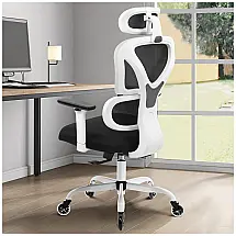 Cadeira de Escritório Ergonômica Giratória com Apoio de Braços 3D e Suporte Lombar Ajustável, Branca, FELIXKING, Branco