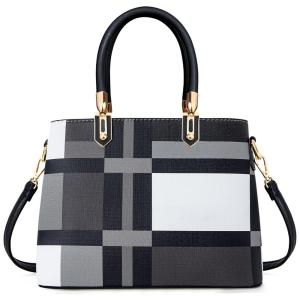 Bolsa de Ombro Feminina com Alça Superior em Estampa de Três Tons, TIBES, Preto