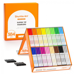 Conjunto de Canetas Artisticas 384 Unidades de Pontas Laváveis, 16 Cores Sortidas Marcadores e Tampas Bônus para Crianças e Adultos