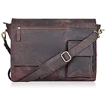 Bolsa Maleta de Couro Unissex para Laptop, Caçador, ESTALON, Marrom