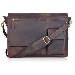 Bolsa Maleta de Couro Unissex para Laptop, Caçador, ESTALON, Marrom