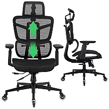 Cadeira de Escritório Ergonômica Giratória com Apoio de Braços 3D, Suporte Lombar Ajustável e Apoio de Cabeça 8D, SAMOFU, Preto