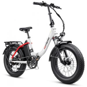 Bicicleta Elétrica Dobrável para Adultos 7 Velocidades até 96km com Pneus Gordos, 48V 750W, Hipeak, Branca