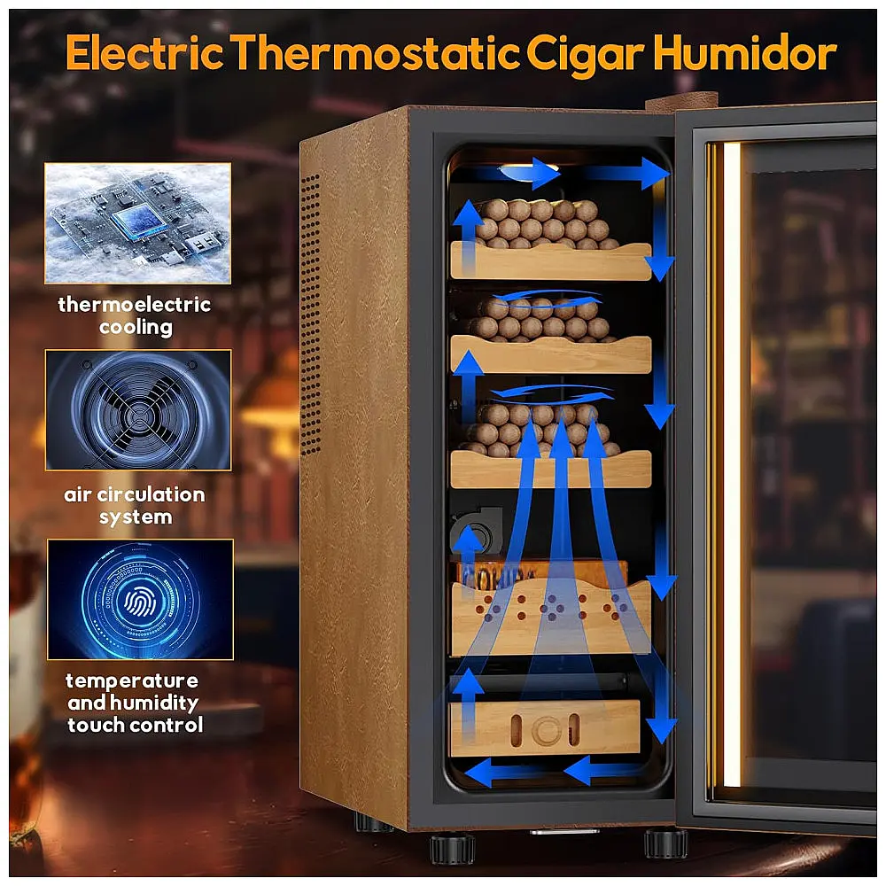 Humidor Elétrico Velieta Preto-Marrom 35L Termoelétrico Controle Digital Tela LED 250 Charutos — foto 3