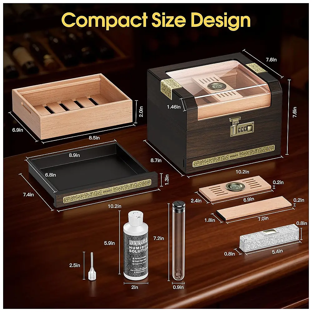 Humidor para Charutos DXXULL Tampa Transparente Madeira Cedro 45-50 Charutos Com Trava Combinação — foto 3