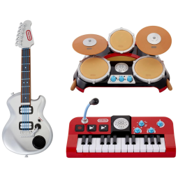Kit de Instrumentos Musicais com Guitarra Elétroca, Bateria e Teclado, 4 Modos de Reproduzir e Bluetooth, Little Tikes