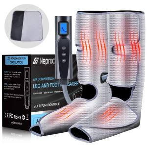 Massageador Elétrico de Compressão para Pernas e Pés 6 Modos e 3 Intensidades, Bivolt, NEPROCK, Cinza