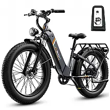 Bicicleta elétrica Jasion Thunder preto cinza pneus 26x4 motor 750W nominal 1800W pico bateria 48V 18Ah 864Wh quadro aço carbono 7 marchas