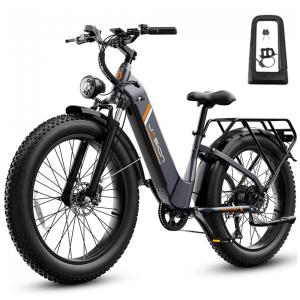 Bicicleta elétrica Jasion Thunder preto cinza pneus 26x4 motor 750W nominal 1800W pico bateria 48V 18Ah 864Wh quadro aço carbono 7 marchas