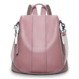Mochila Feminina de Couro Conversível para Bolsa de Ombro, S ZONE, Rosa