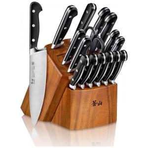 Conjunto de Facas em Aço Inoxidável com Bloco de Madeira, 17 Peças, Cangshan 1023053, Preto