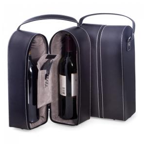 Bey-Berk Porta-Garrafas de Vinho em Couro Preto com Conjunto de Ferramentas, Bolsa de Viagem com Armazenamento Seguro e à Prova de
